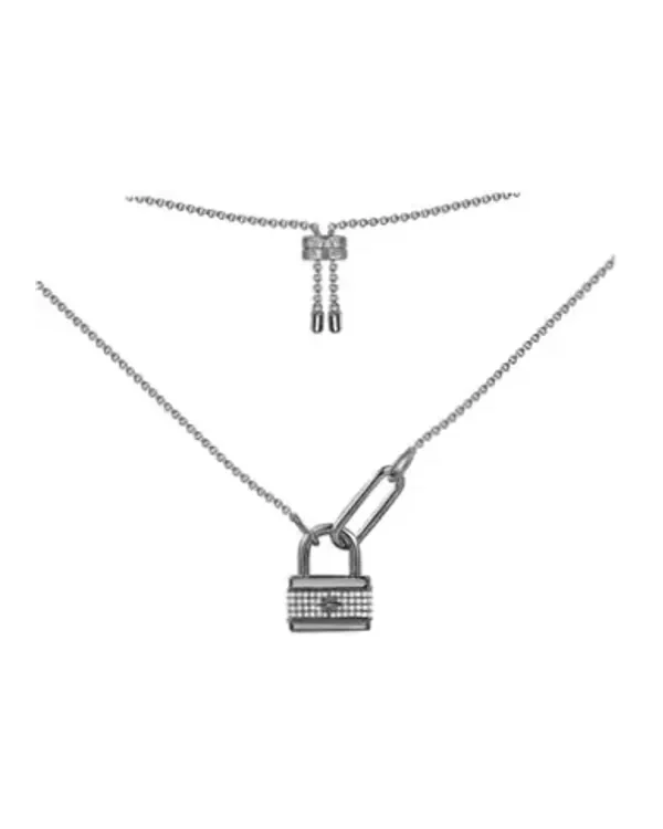 Collier APM Monaco ajustable noir pendentif cadenas cristaux femme