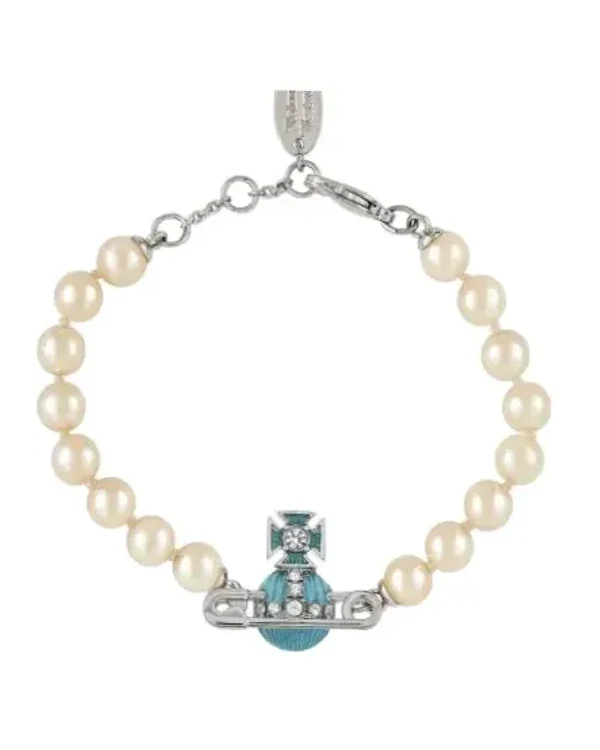 Bracelet à perles Vivienne Westwood épingle bas relief Crème Zirconium Femme