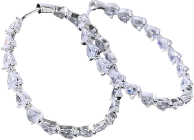 Boucles d'oreilles Créoles APM Monaco Argent et Cristaux Poire Blancs