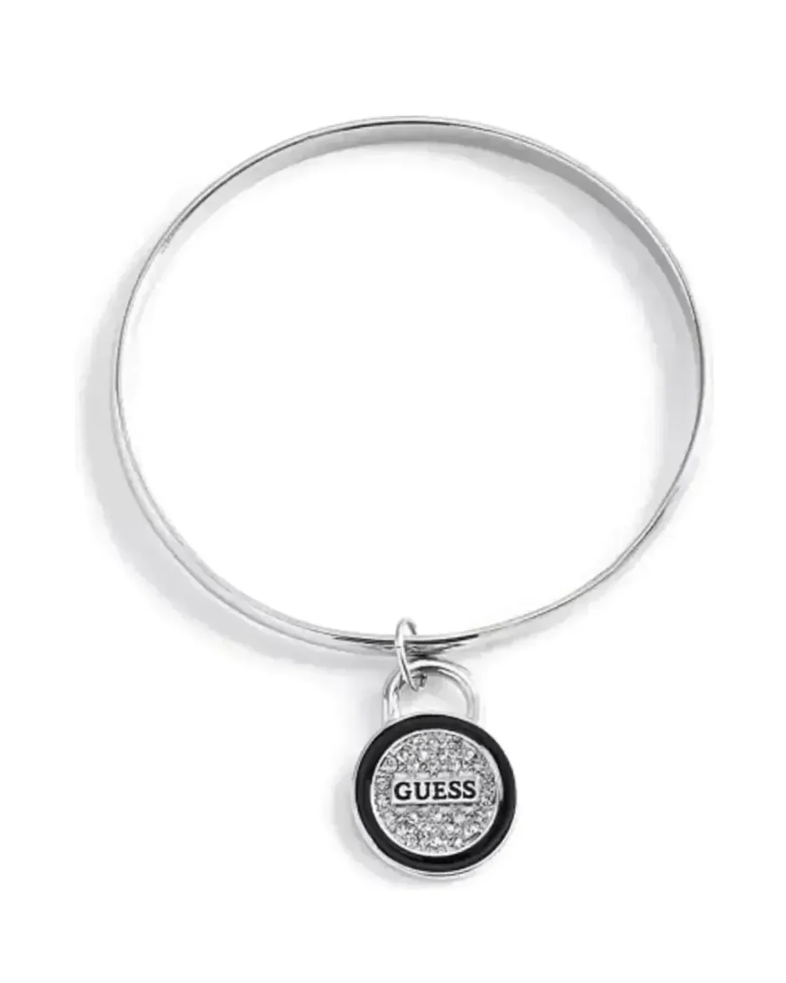 Bracelet Guess acier inoxydable argent plaque ronde cristaux femme