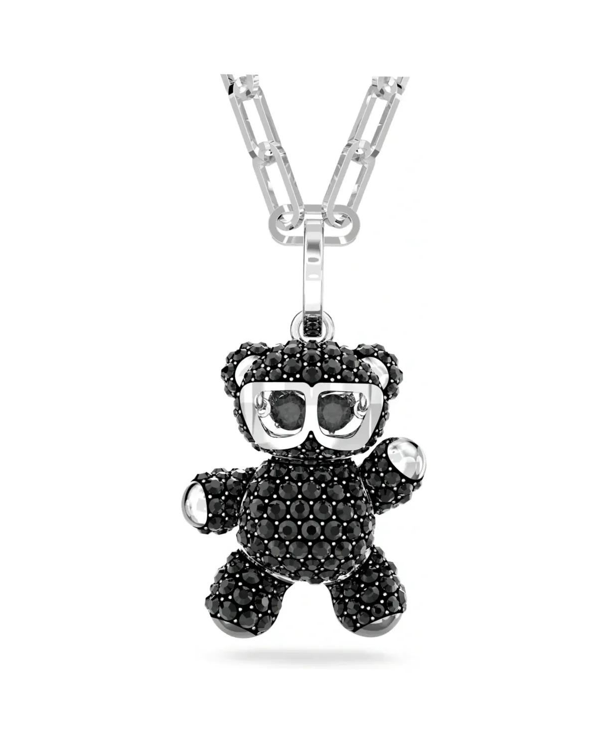 Collier Swarovski Pendentif Teddy Ours Zirconium Noir Rhodié Unisexe