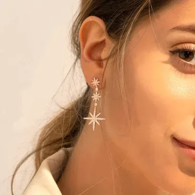 Boucles d'oreilles triple météorites plaqué or 18k — vue 2