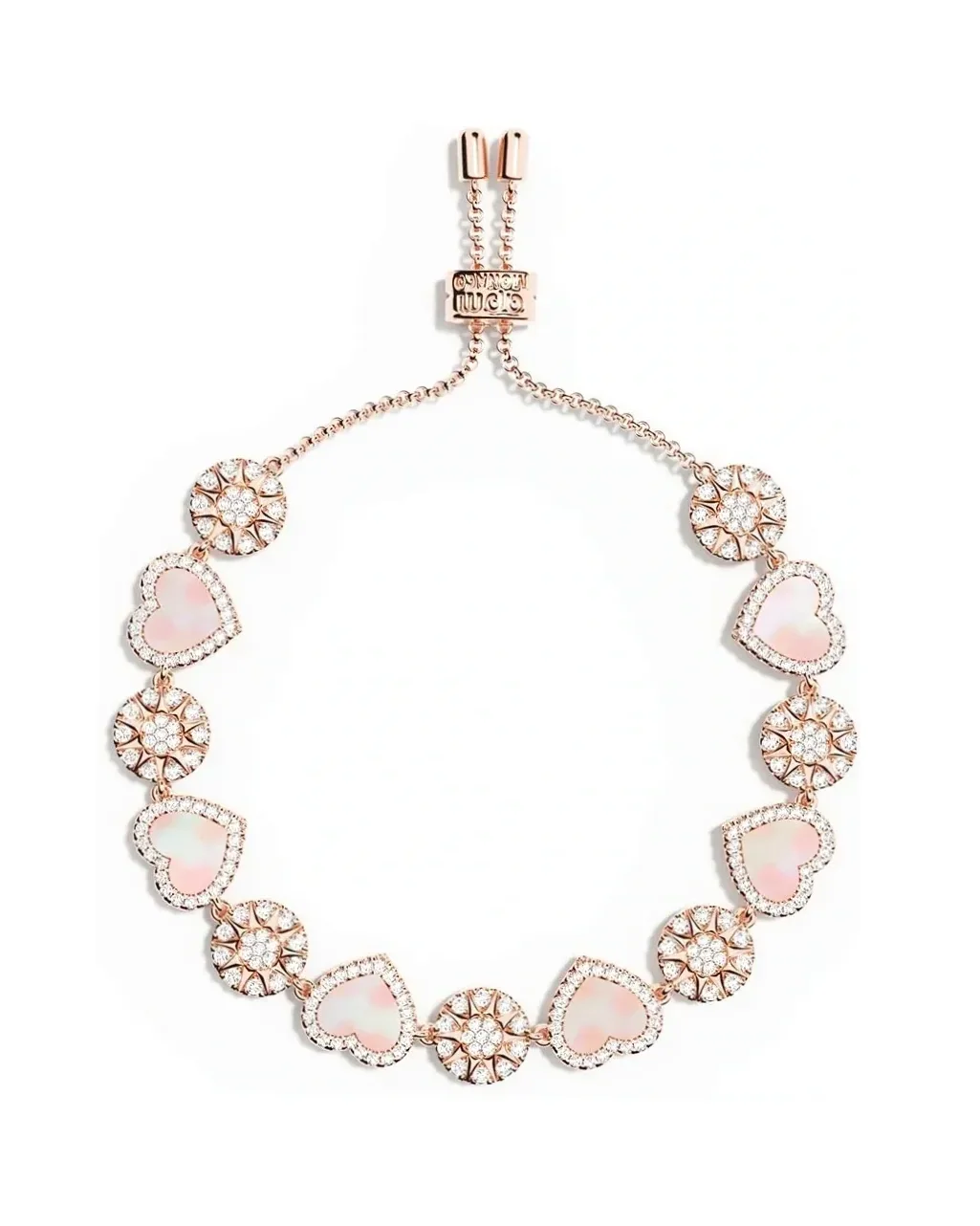 Bracelet APM Monaco ajustable plaqué or rose nacre rose zirconium femme