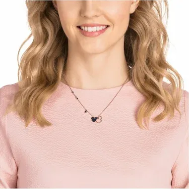 Collier Mickey & Minnie plaqué or rose et cristaux noirs — vue 3