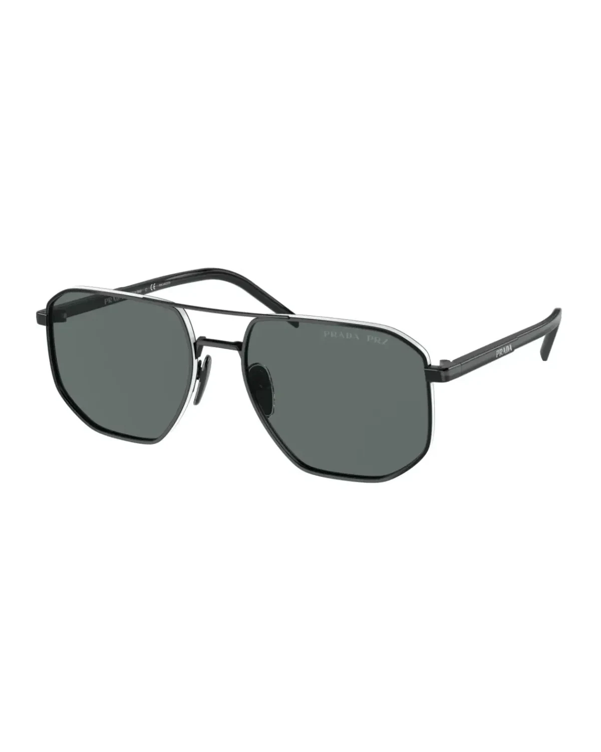 Lunettes de soleil Prada PR 59YS hexagonales monture plastique noir verres gris