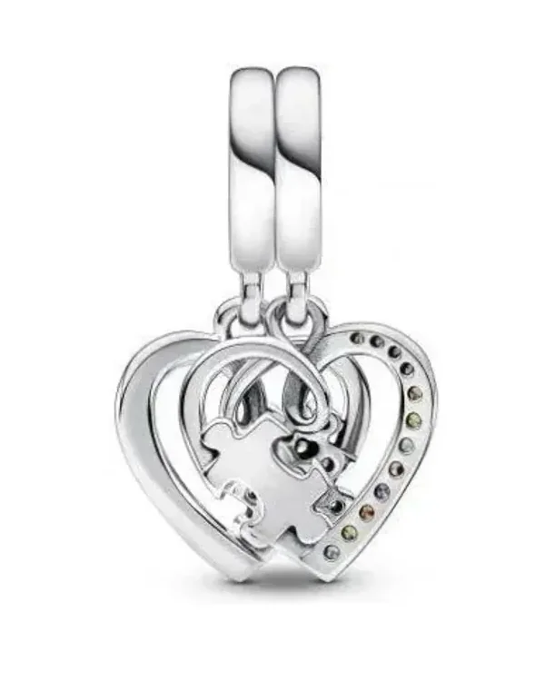 Charm Pandora Cœurs et Pièces de Puzzle Séparable Argent 925 Multicolore Femme