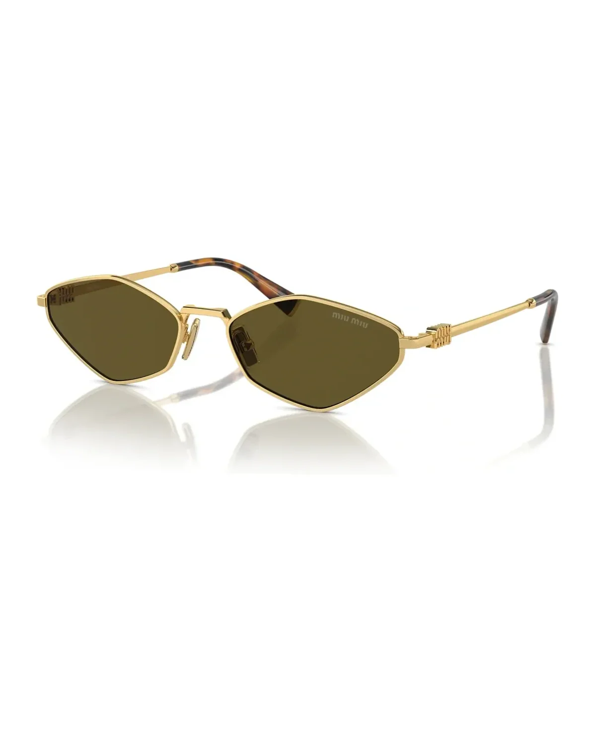 Lunettes de soleil Miu Miu MU 56ZS géométrique monture métal doré verres bruns