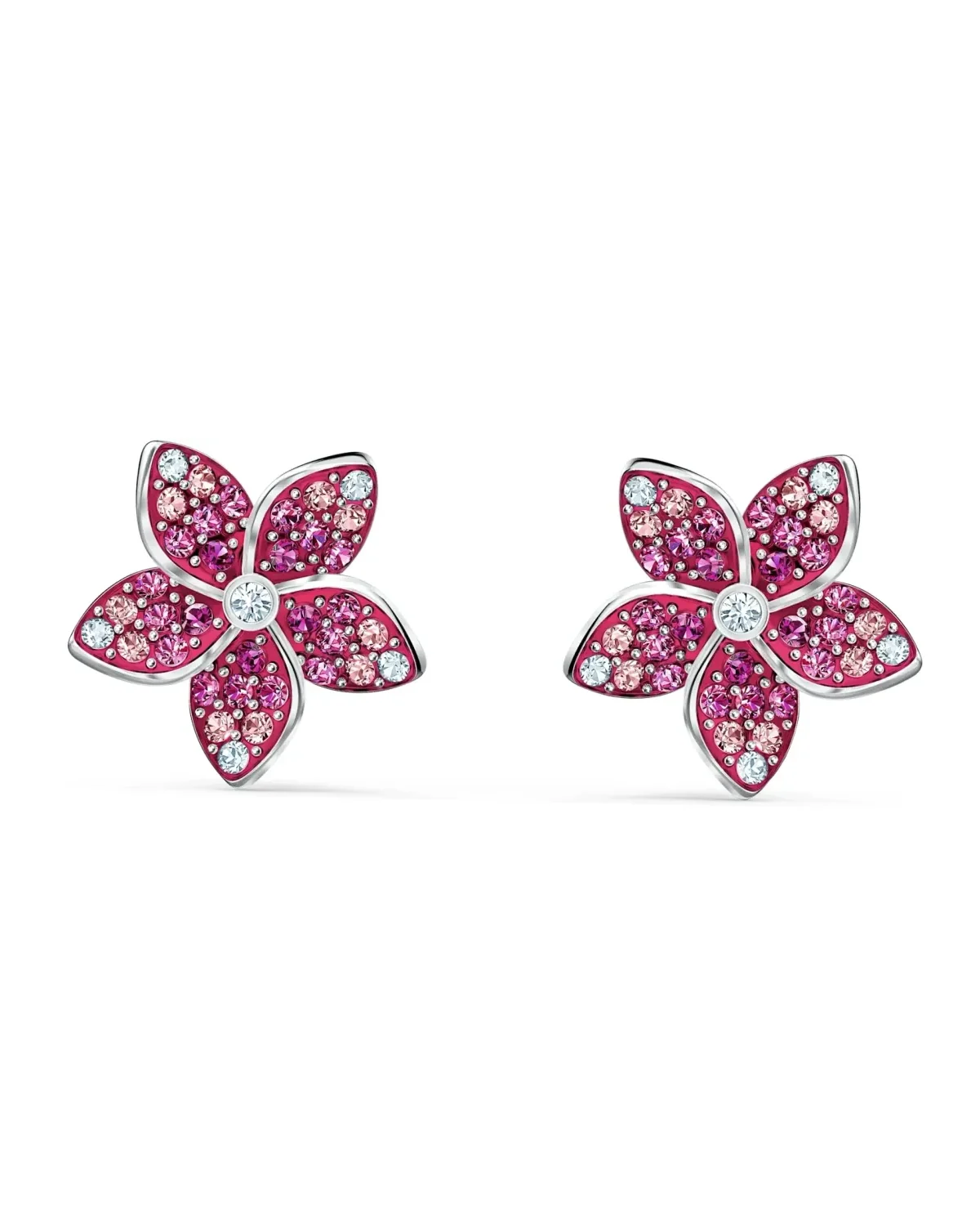 Boucles d'oreilles Swarovski Tropical Flower plaqué rhodium cristaux roses et blancs