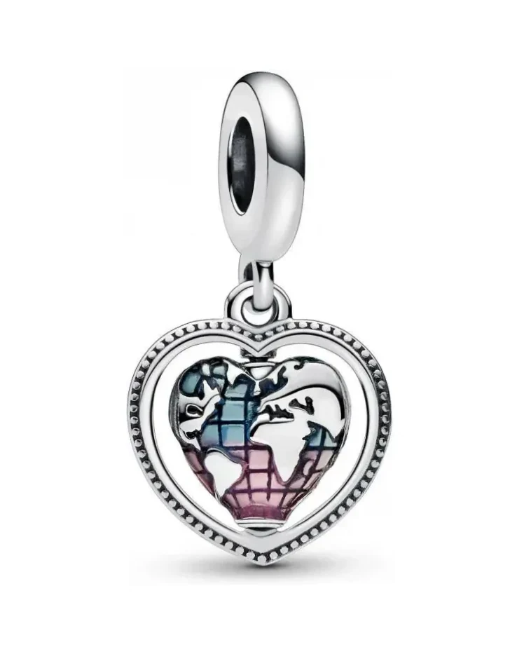 Charm Pandora Globe de la Famille Rotatif Cordiforme Argent 925 Multicolore Femme