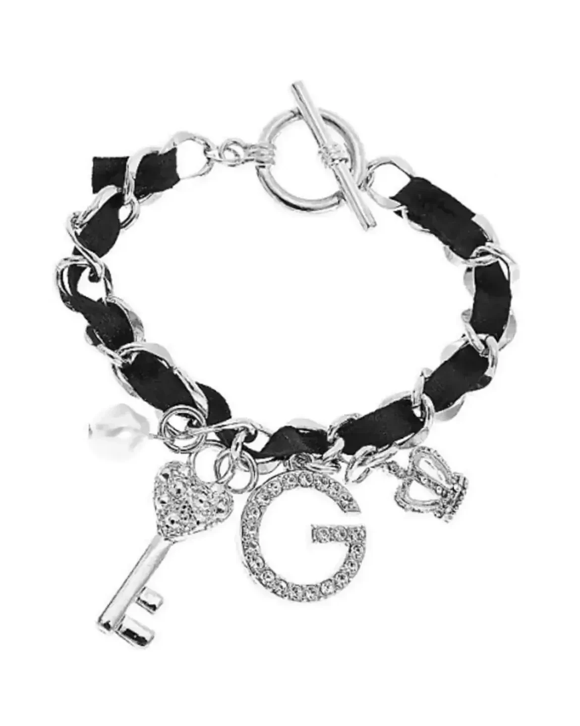 Bracelet Guess Ribbon Charm métal noir femme