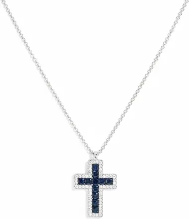 Collier Ajustable Croix Pavé Bleu APM Monaco