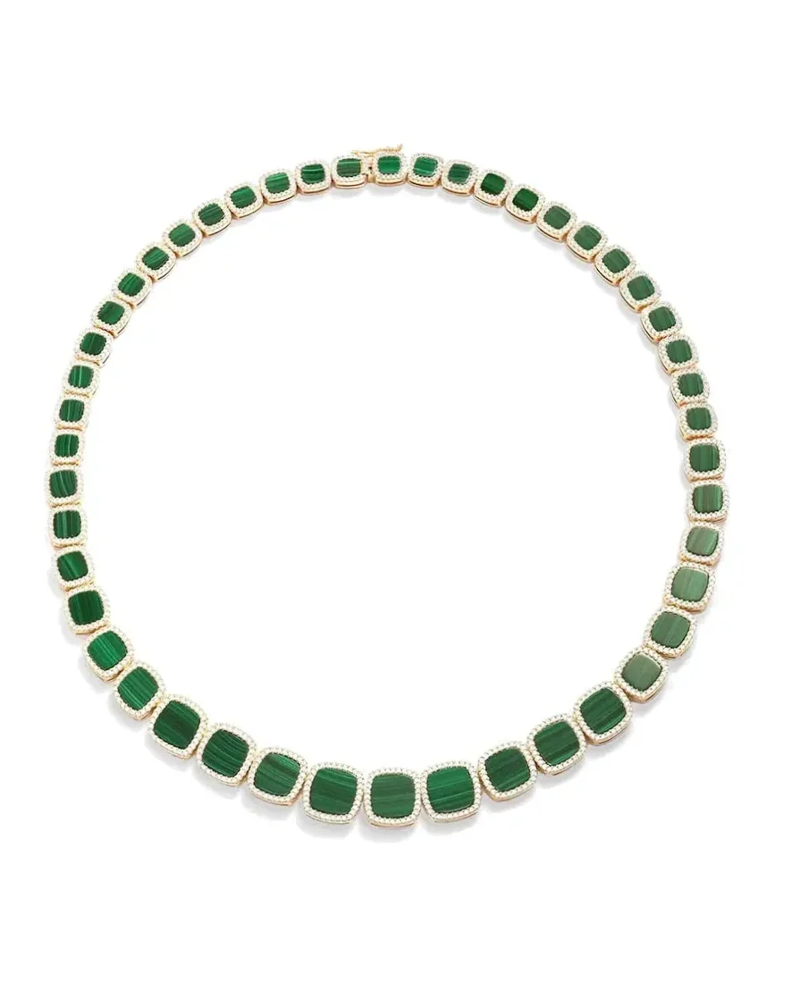 Collier APM Monaco Ras-de-Cou Malachite Argent 925 Zirconium Vert Unisexe