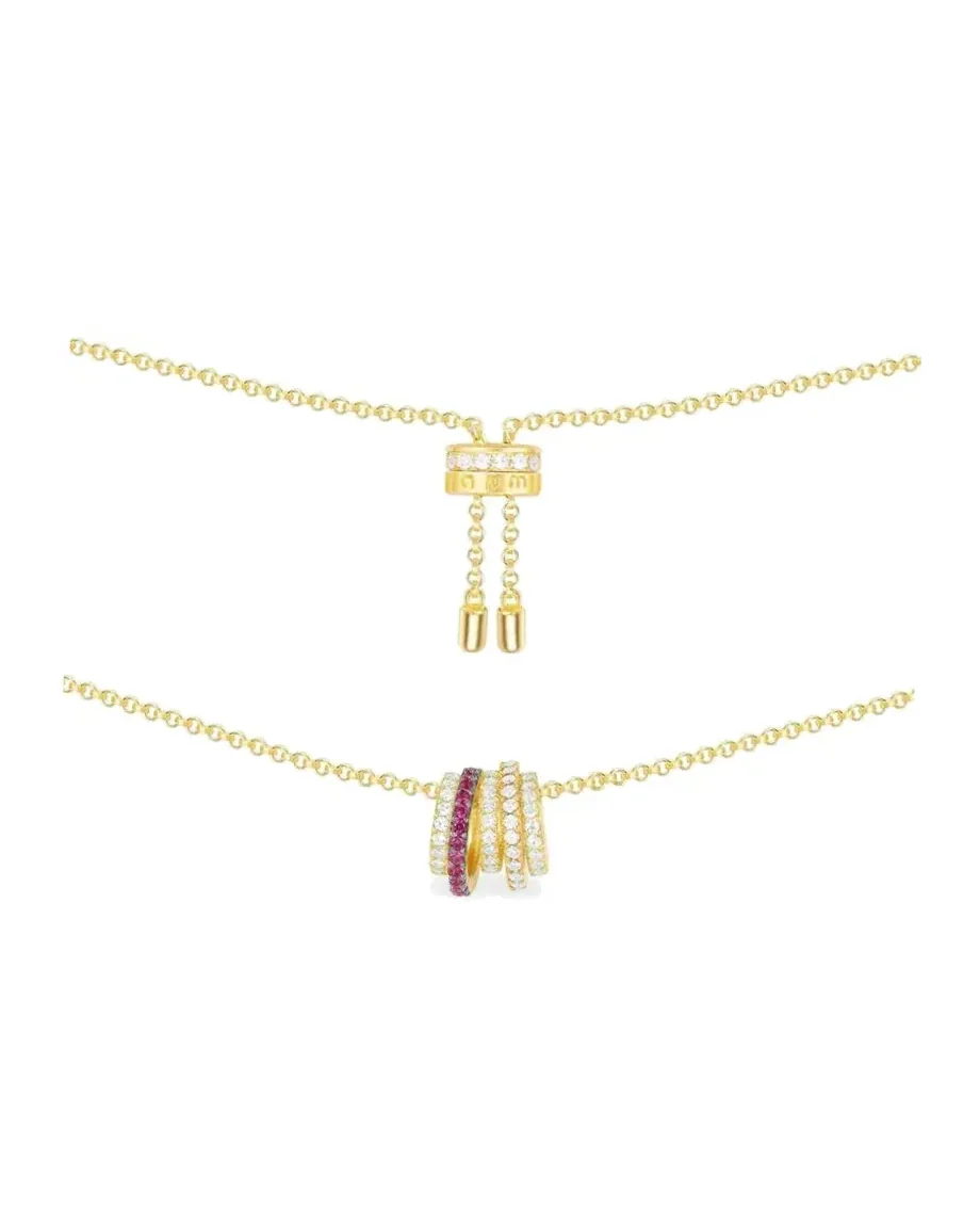 Collier APM Monaco Hoop anneaux zirconium plaqué or jaune femme