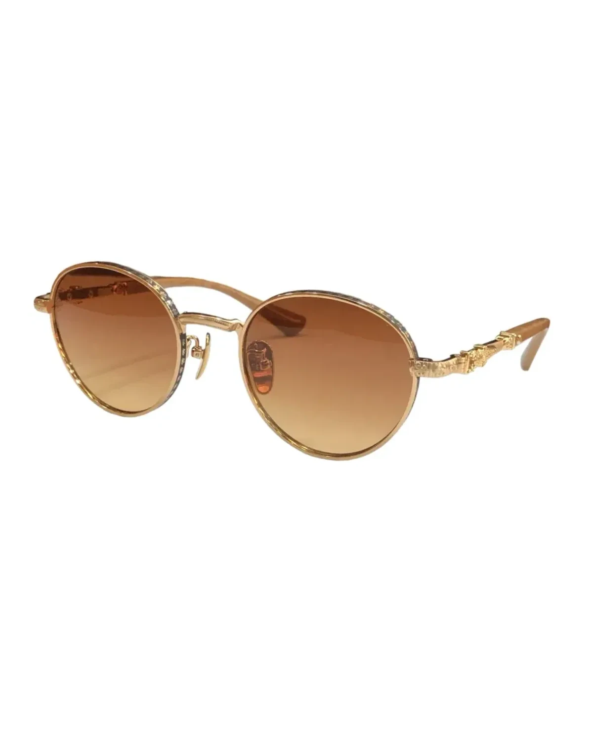 Lunettes de soleil Chrome Hearts rondes métal or verres marron