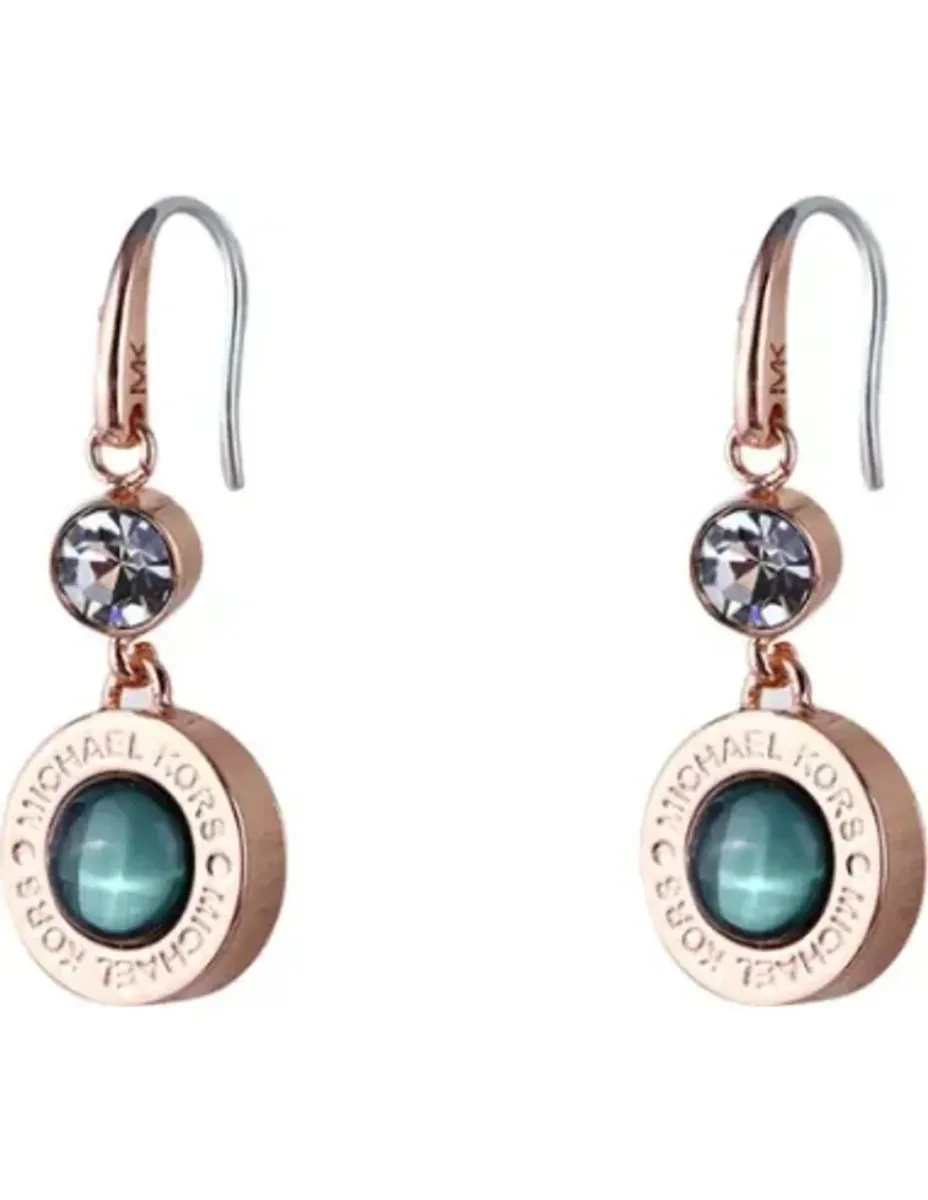 Boucles d'oreilles Michael Kors logo or rose et pierre verte