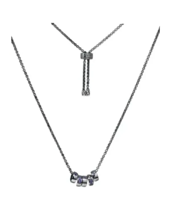 Collier APM Monaco Morse Code Smile métal noir cristaux bleus unisexe