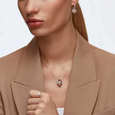 Boucles d'oreilles Una - Or rose et cristaux — vue 5