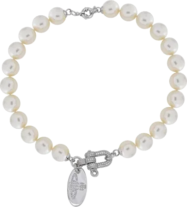 Choker Vivienne Westwood perles blanches zirconium crème femme