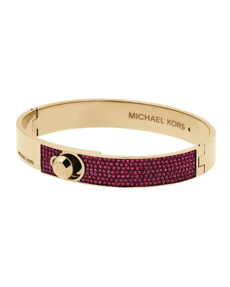 Bracelet Michael Kors acier inoxydable doré strass rouges femme