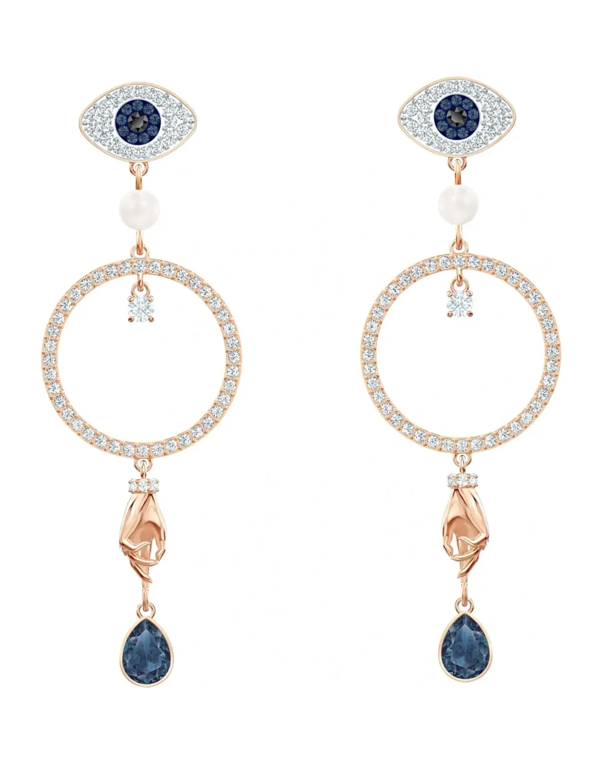 Boucles d'oreilles Swarovski Symbolic Evil Eye plaqué or rose cristaux
