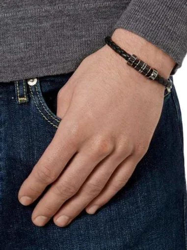 Bracelet Swarovski Diagonal Cuir Tressé Cristaux Noirs — vue 2