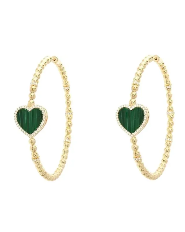 Boucles d'oreilles APM Monaco Créoles Cœur Malachite plaqué or jaune Métal placage or