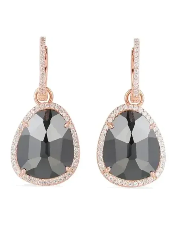 Boucles d'oreilles APM Monaco plaqué or rose pierre noire zirconium