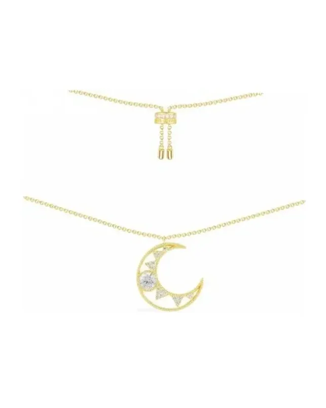 Collier APM Monaco Lune ajustable zirconium métal plaqué or jaune femme