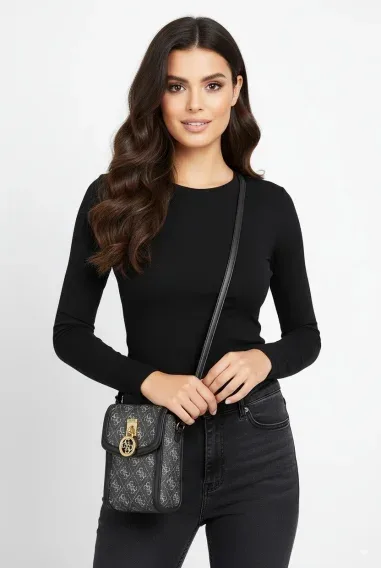 Pochette bandoulière téléphone Guess noir 4G logo — vue 2