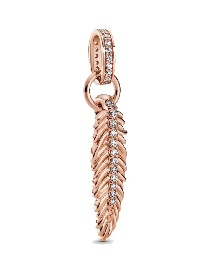 Charm Pandora Plume Scintillante or rose zirconium femme