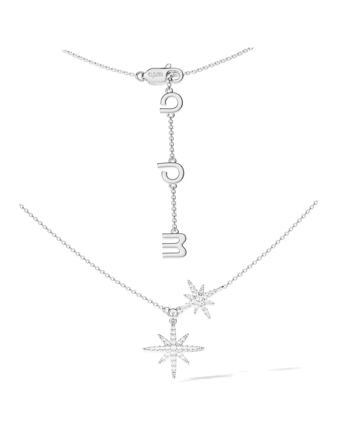 Collier APM Monaco Météorites double pendentif argent 925 zirconium femme