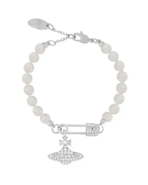 Bracelet Vivienne Westwood épingle perles zirconium laiton crème femme