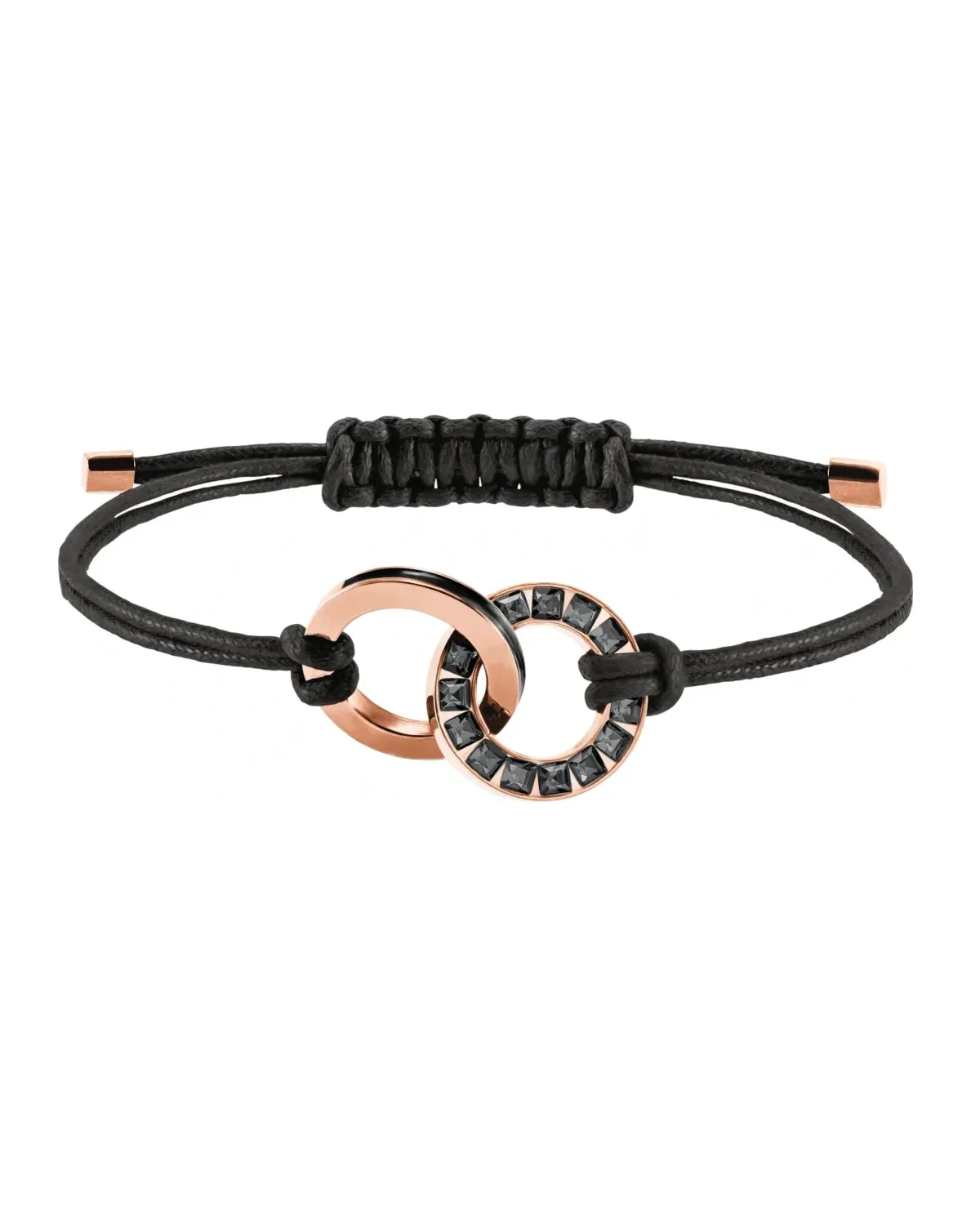 Bracelet ajustable Swarovski plaqué or rose cristaux noirs unisexe