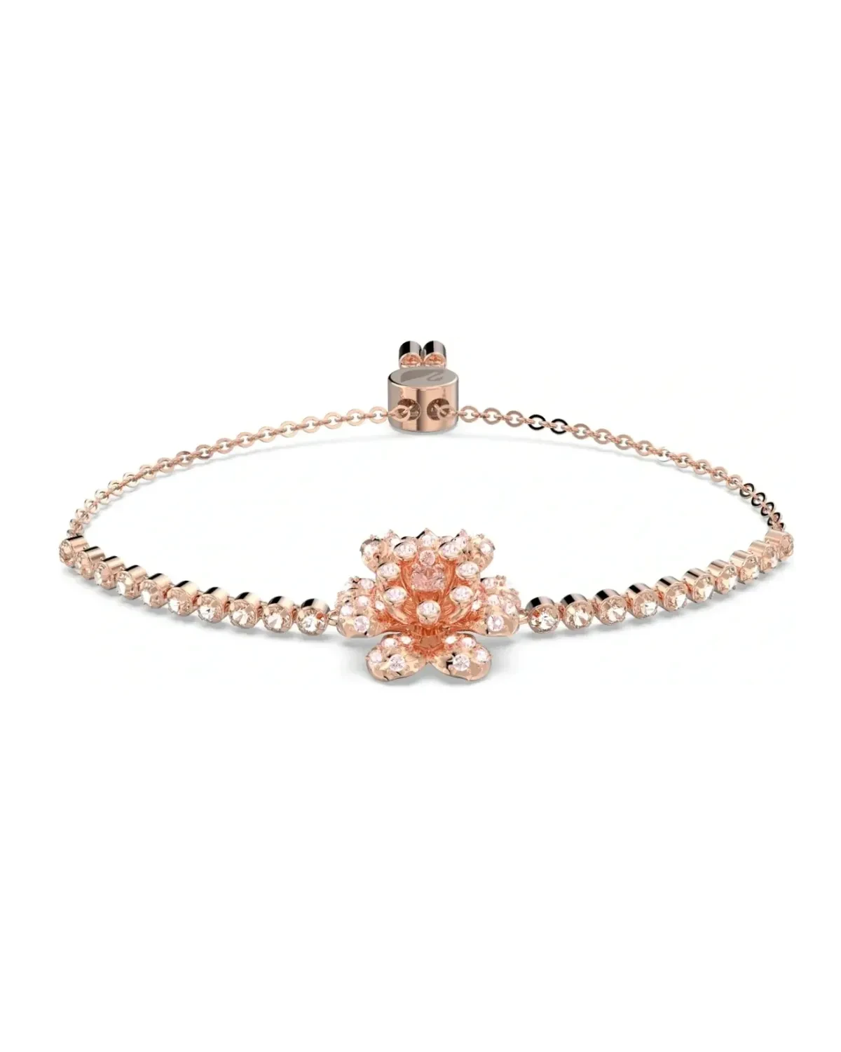 Bracelet Swarovski Floral métal plaqué or rose cristaux roses femme