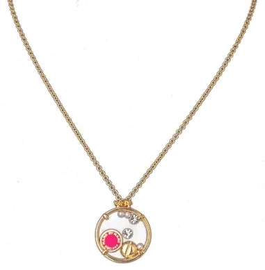 Collier Marc Jacobs disque émail rouge acier inoxydable or jaune femme