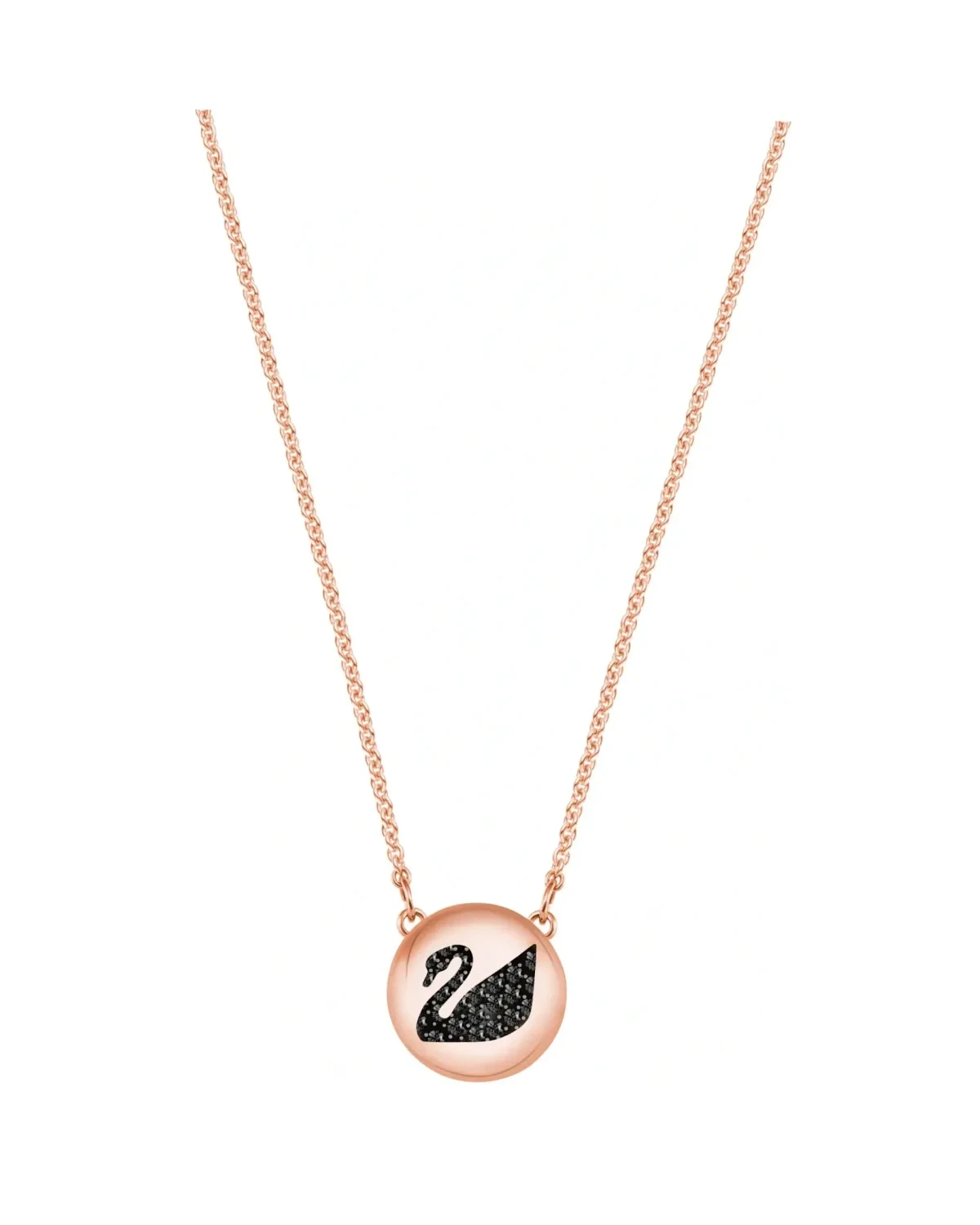 Collier Swarovski Hall Swan plaqué or rose cristaux noirs