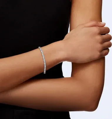 Bracelet Tennis Swarovski Blanc et Bleu Rhodié — vue 3