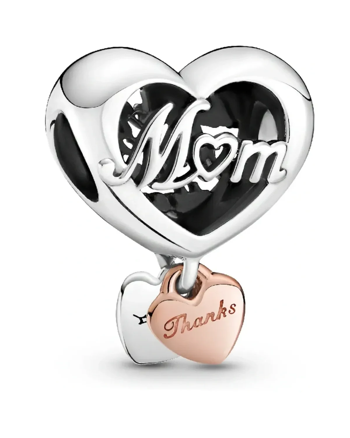 Charm Pandora cœur argent 925 et or rose zirconium femme