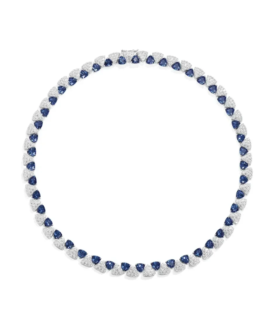 Collier APM Monaco Festival triangle argent 925 zirconium blanc bleu femme