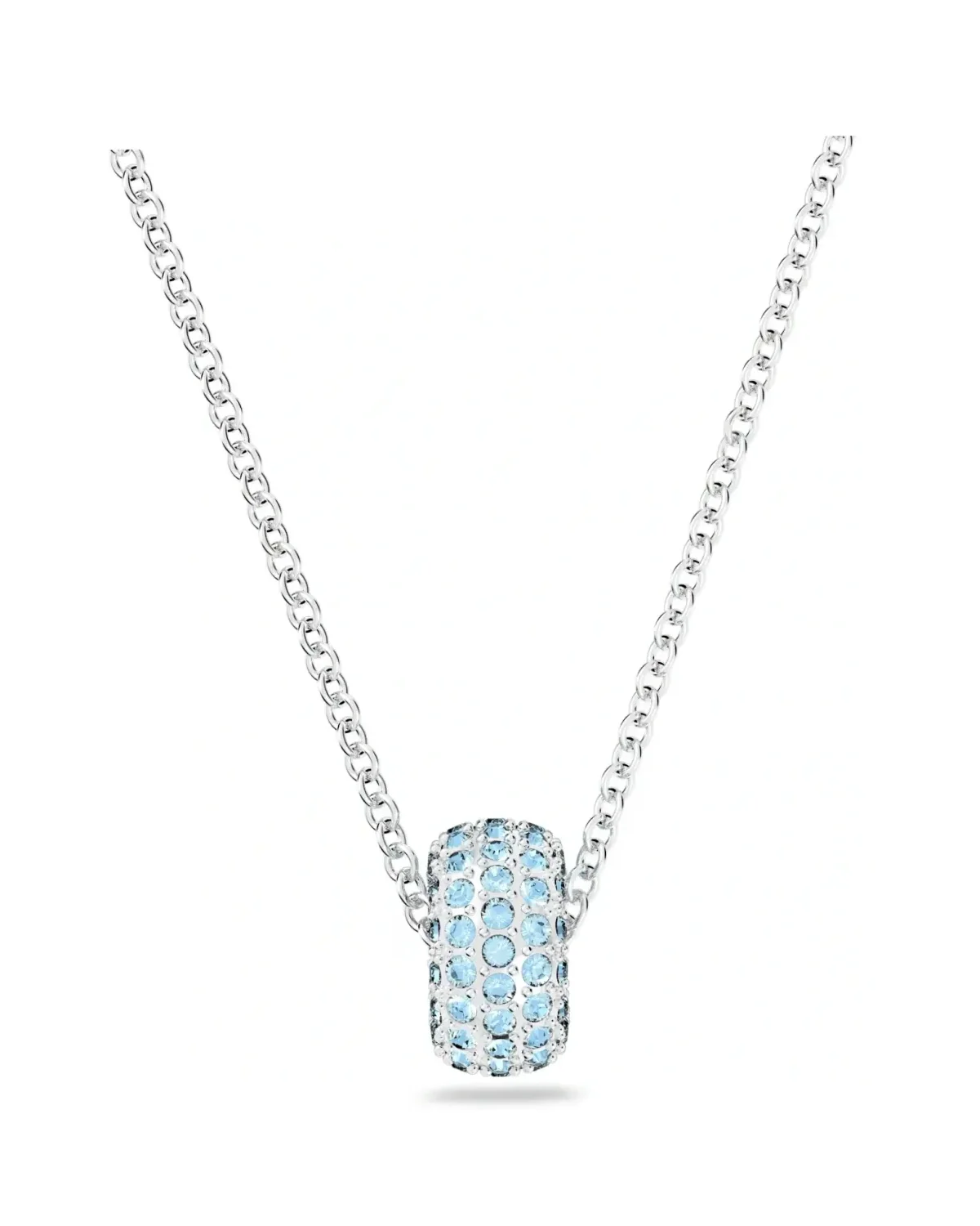Collier Swarovski Stone Round plaqué rhodium cristaux bleus femme