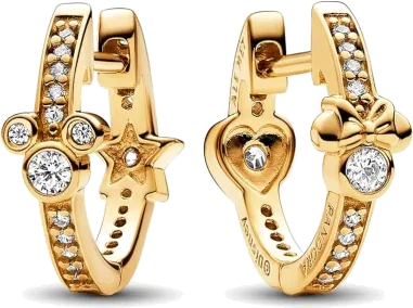 Boucles d'oreilles créoles Disney Mickey et Minnie dorées scintillantes