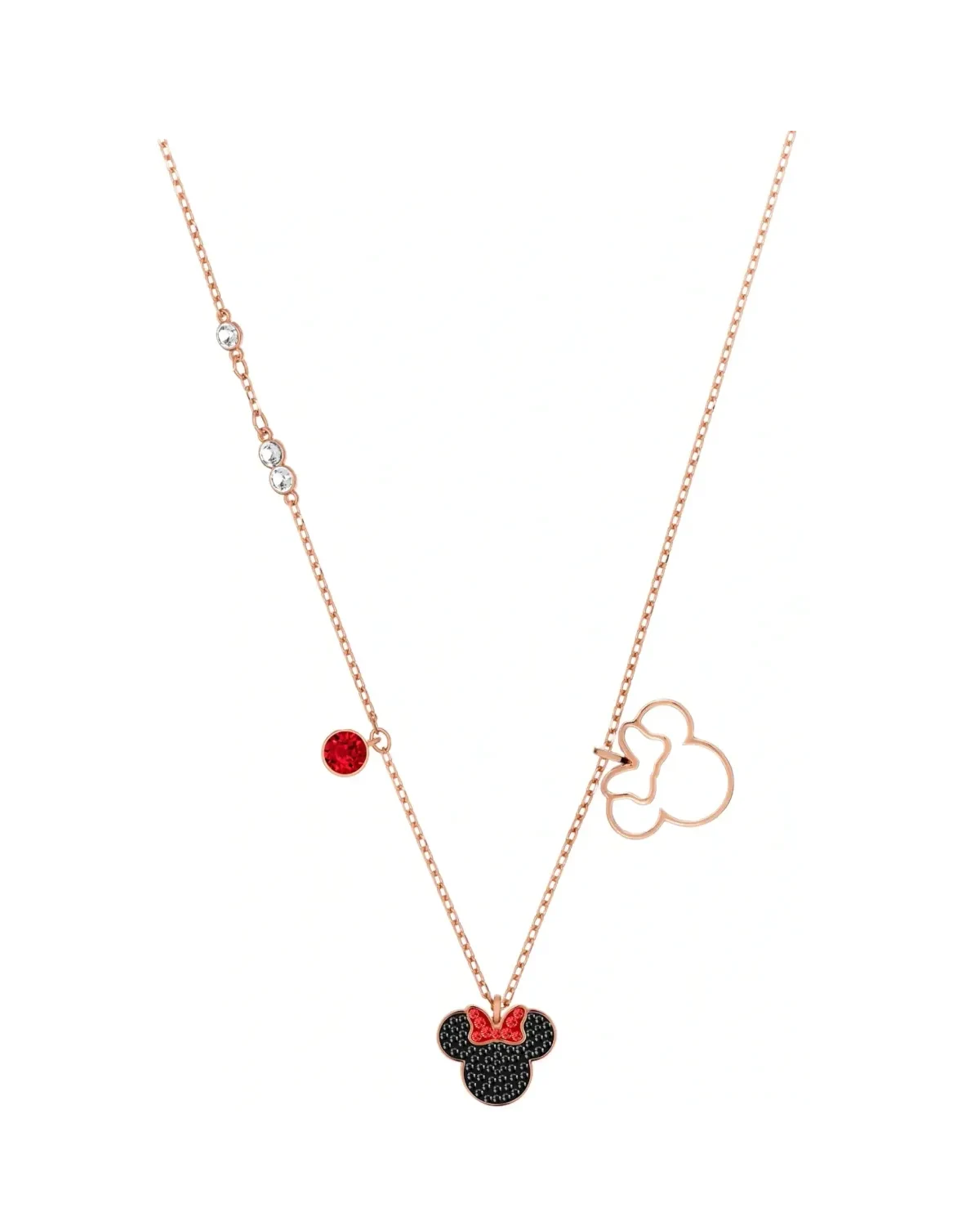 Collier Swarovski Mickey Minnie plaqué or rose cristaux noirs et rouges femme
