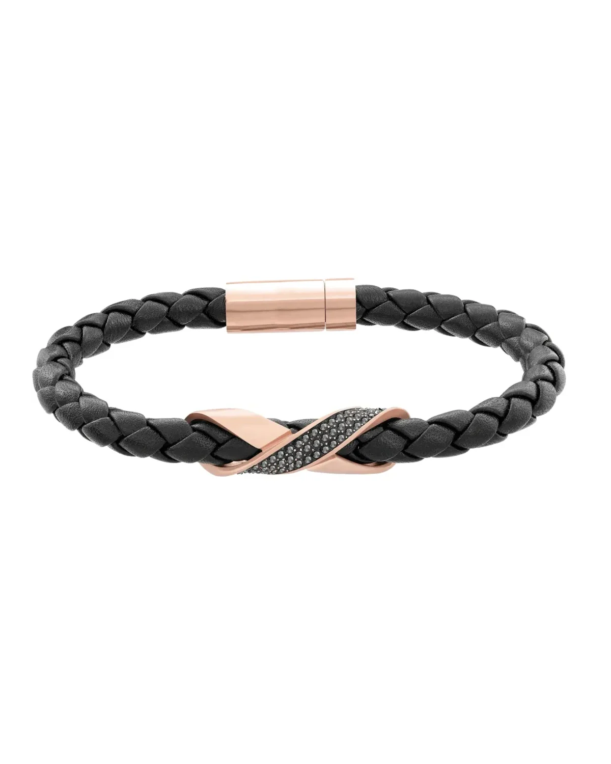 Bracelet Swarovski Cross Signature cuir noir plaqué or rose cristaux