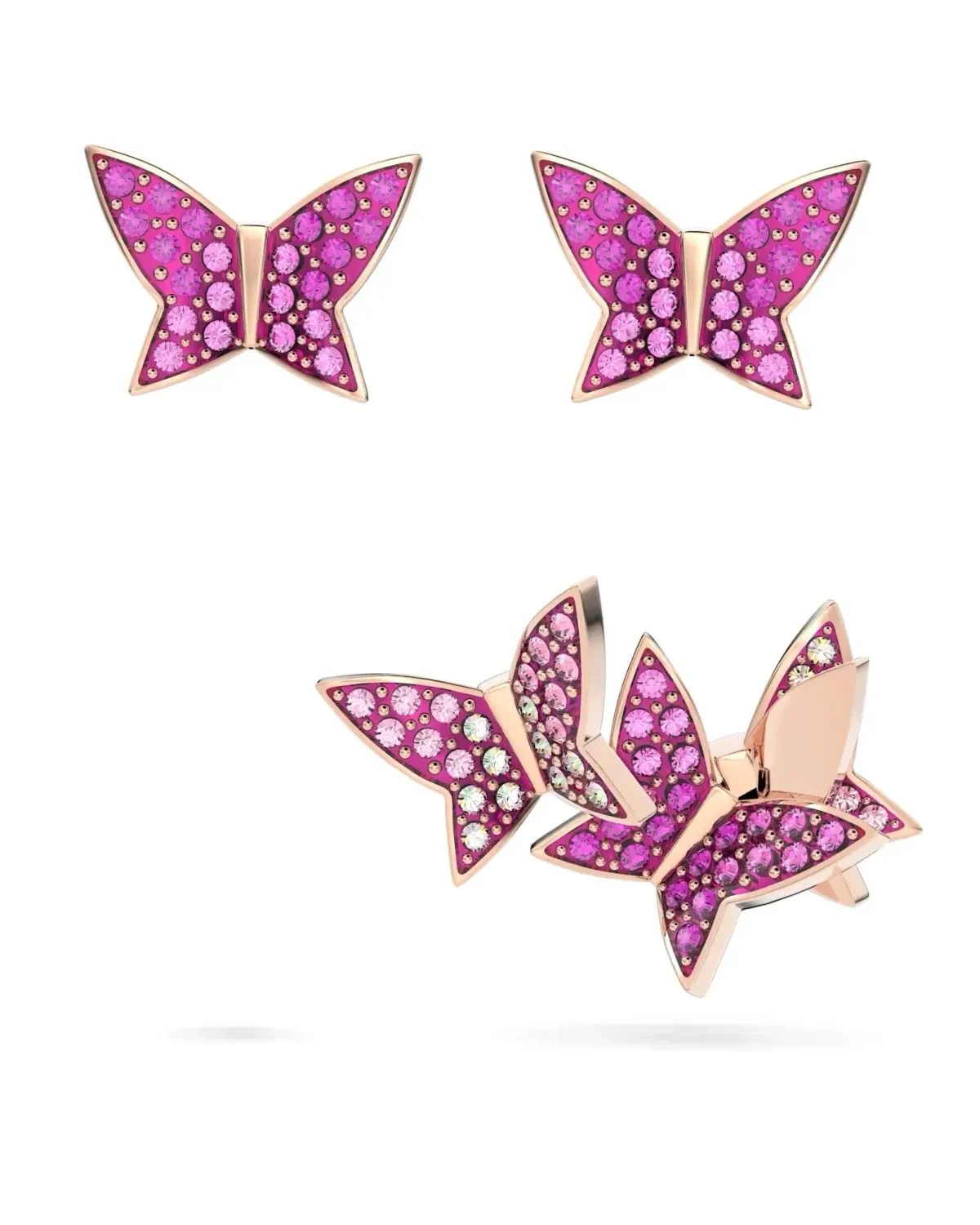Boucles d'oreilles Swarovski Lilia plaqué or rose cristaux papillons femme