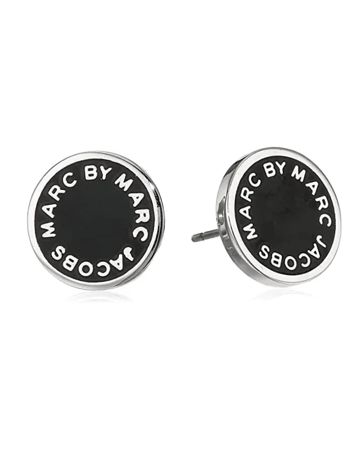 Boucles d'oreilles Marc by Marc Jacobs disque noir en acier argenté Acier inoxydable
