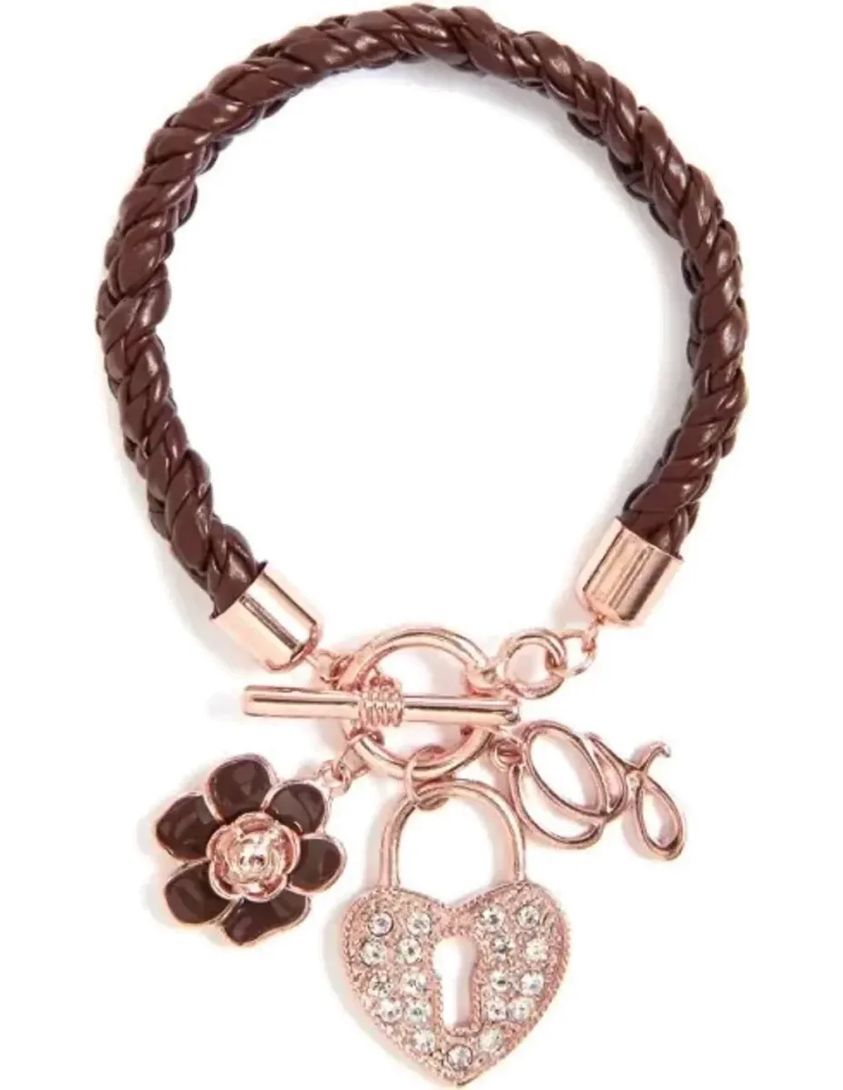 Bracelet Guess Cuir Tressé Breloques Cœur