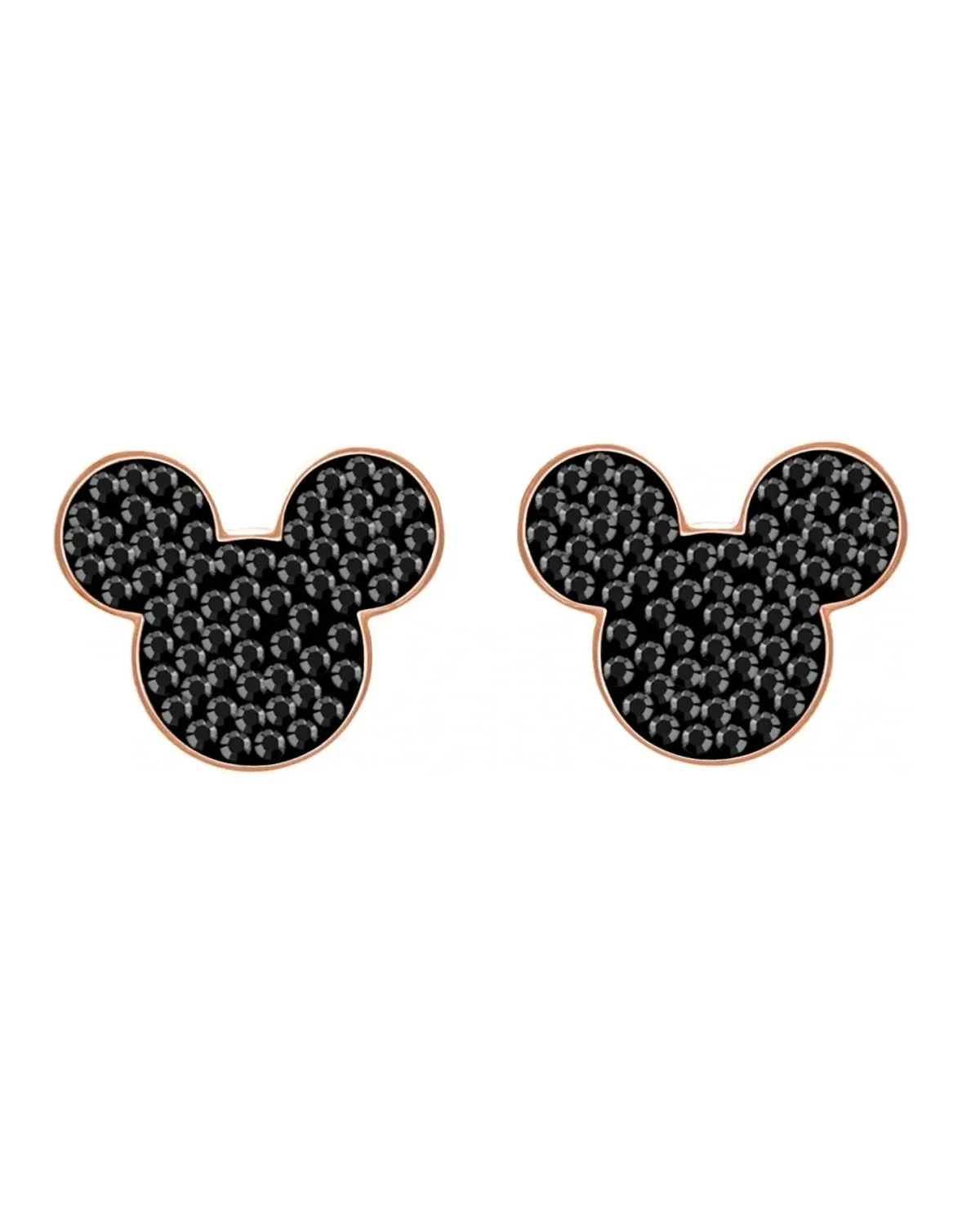 Boucles d'oreilles Swarovski Mickey Minnie plaqué or rose cristaux noirs femme