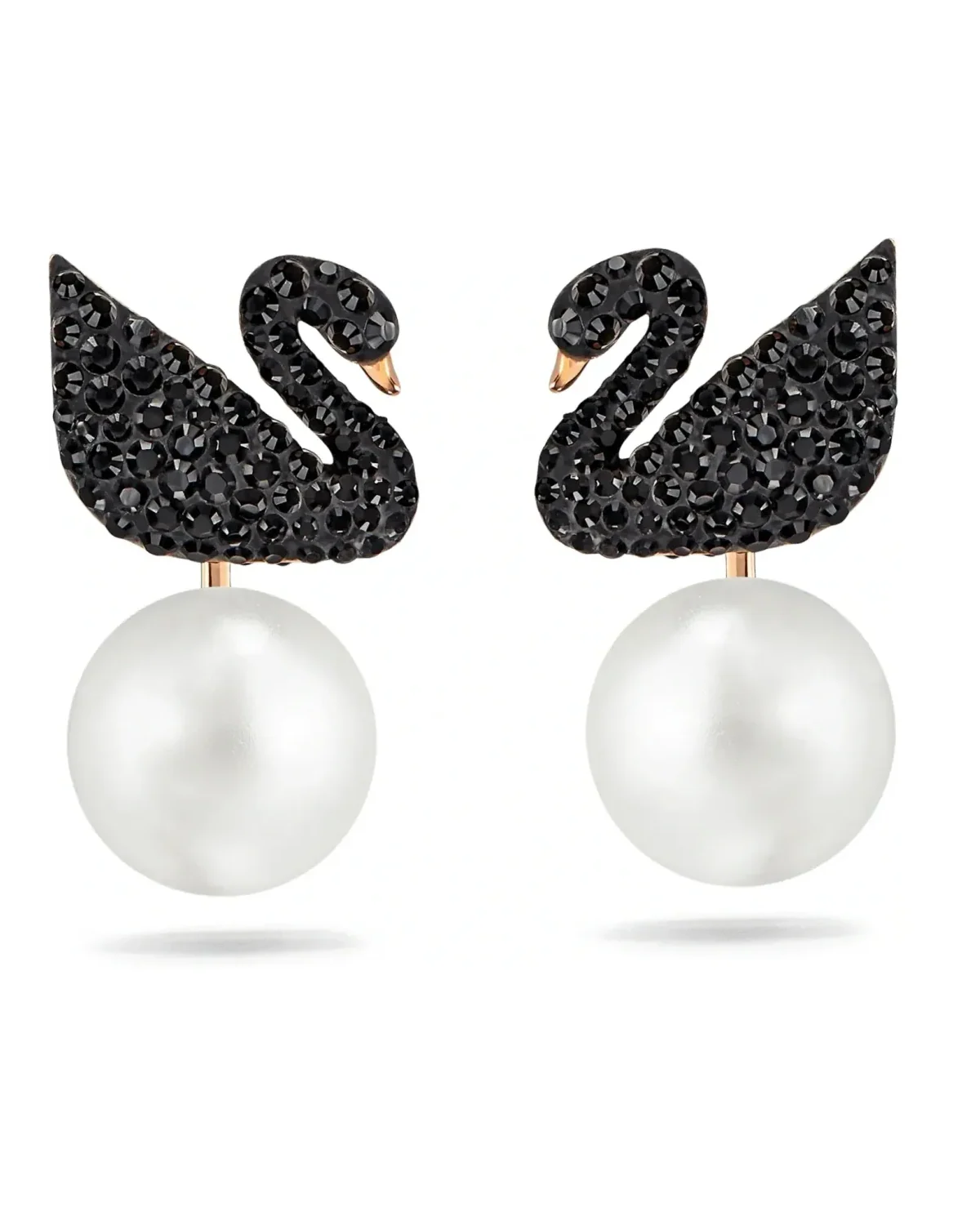 Boucles d'oreilles Swarovski Iconic Swan Lake cristaux noirs plaqué or rose
