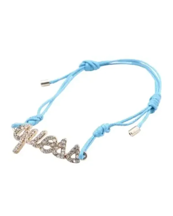 Bracelet Guess cordon nylon bleu logo cristaux zirconium femme