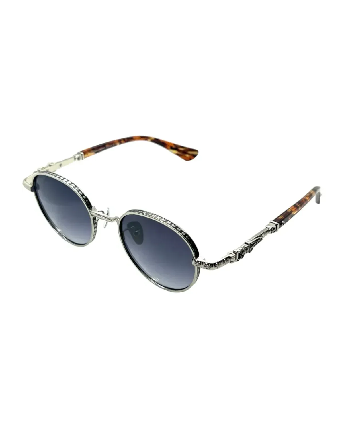 Lunettes de soleil Chrome Hearts rondes argent branches écaille de tortue